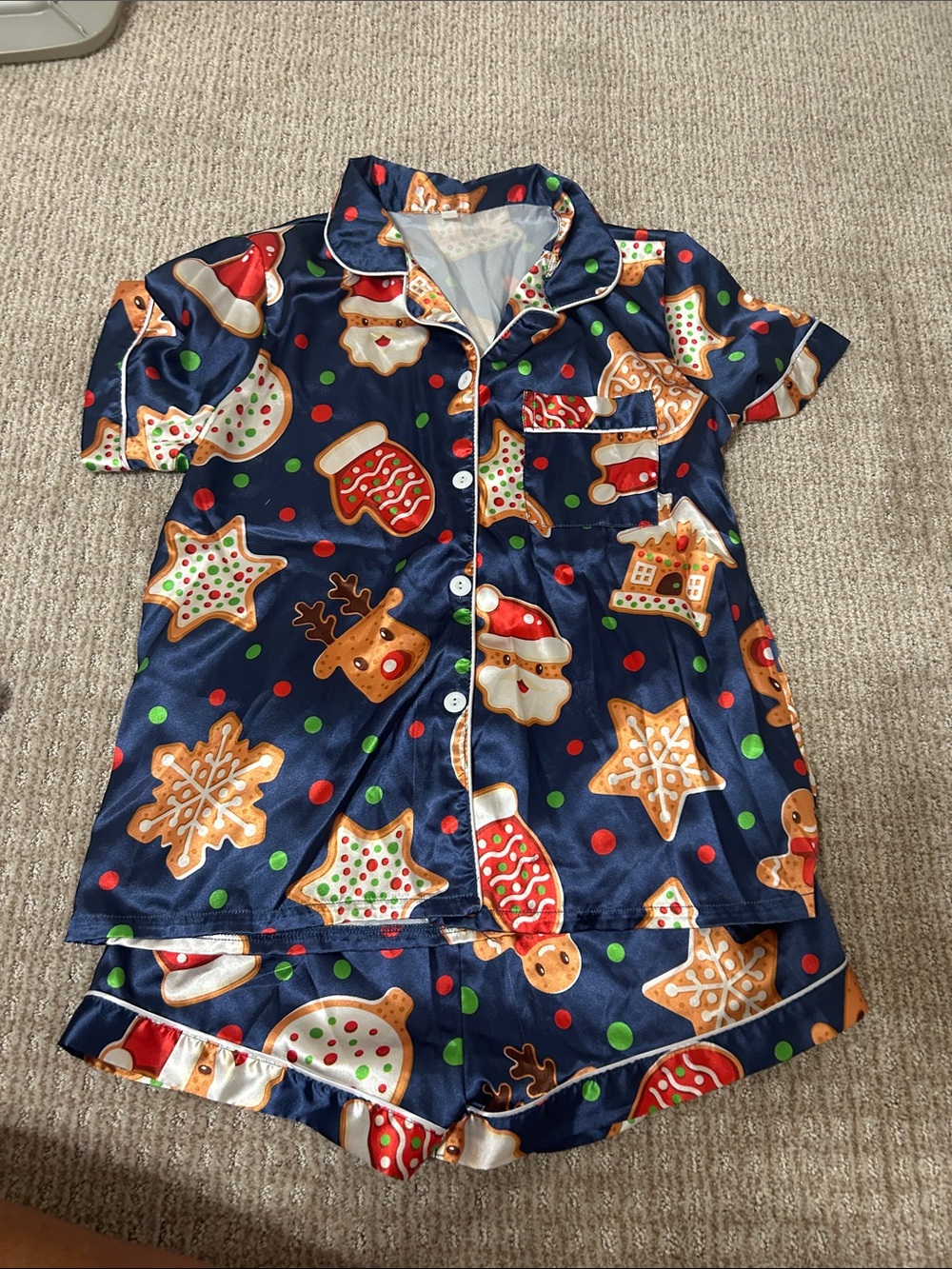 Women’s Navy Blue Holiday Cookie Print Pajama Set